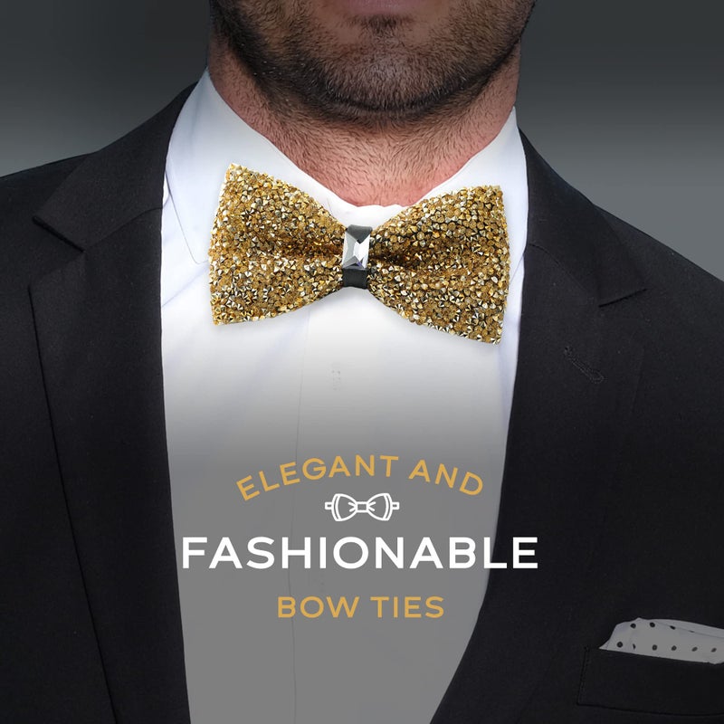 Man of Men Gold Bow Tie for Men, Gold Bowtie, Rhinestone Bow Ties for Men, Pre Tied Sequin Bowties with Adjustable Length - Image 3